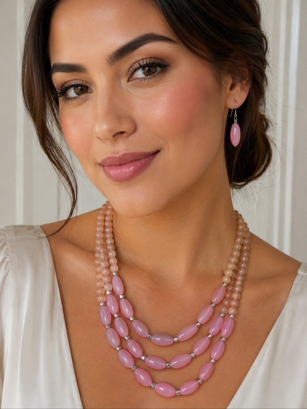 Necklace & Earrings Set Multi Strand Beaded Retro 50s Inspired Fashion Jewelry